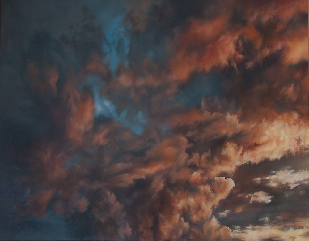 painting of sunset clouds orange and blue