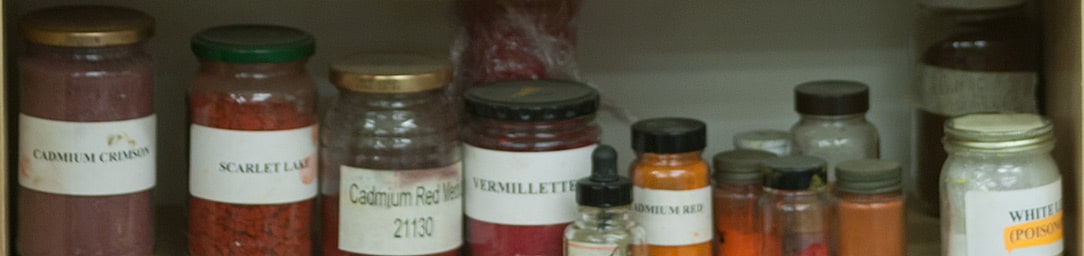 jars of red pigments