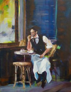 novusart studio acrylic waiter in cafe